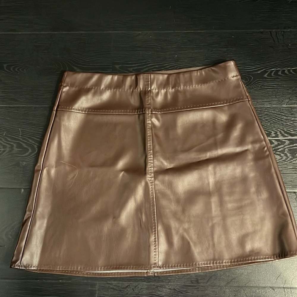 Max Studio Chocolate Brown Faux Leather Mini Skirt